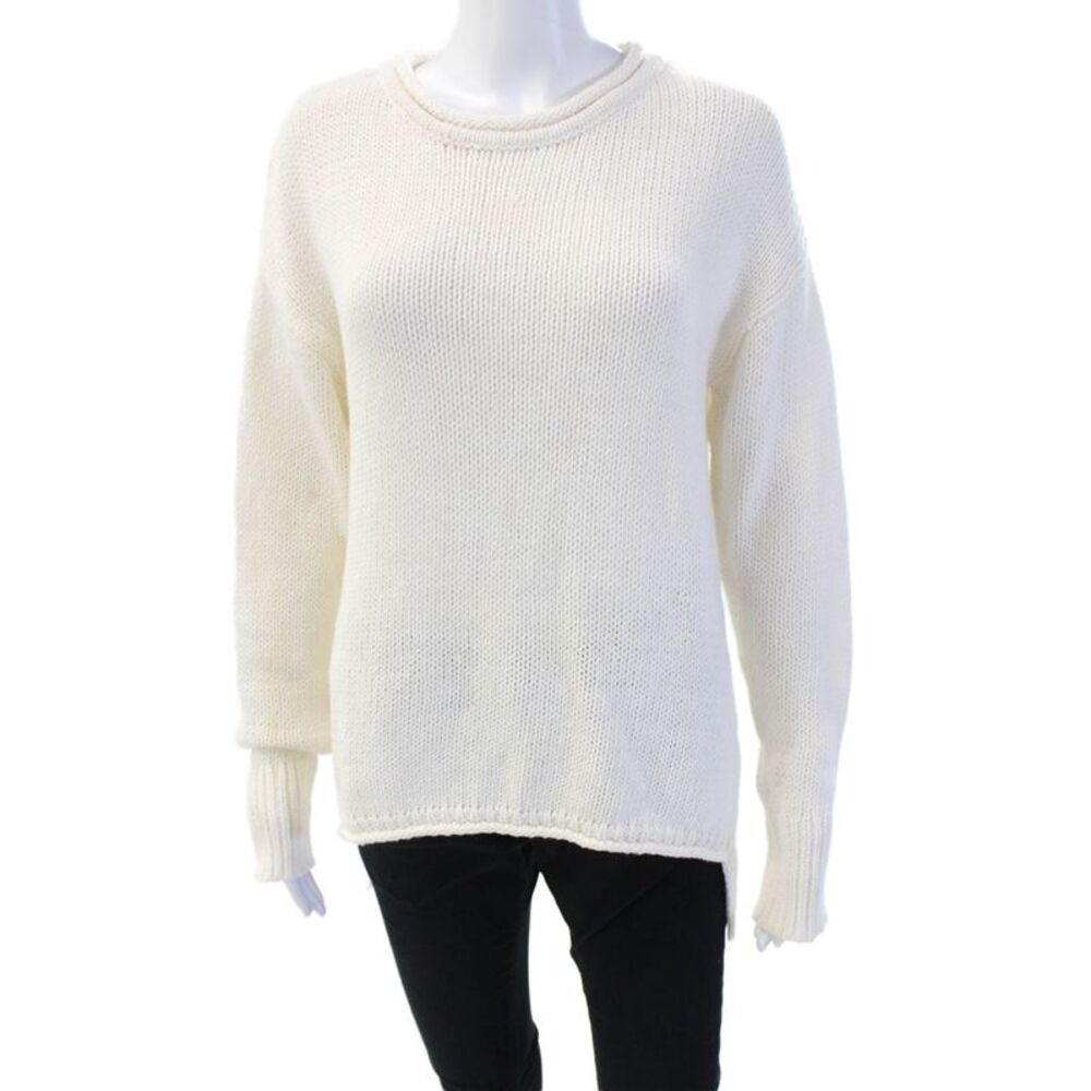 Hiho Unisex Pullover Sweater White Crew Neck Long Sleeve Size S